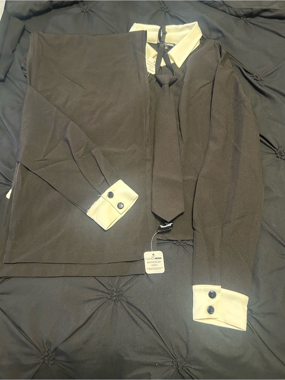 Fashion Nova Black Jacket with Cream Collar & Cuff Accents